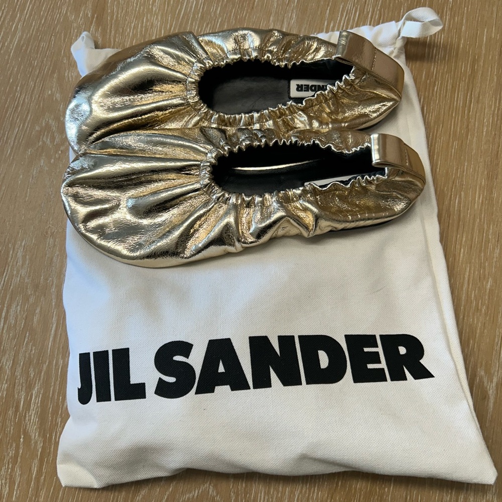 Jil Sander Metallic Gold Flats